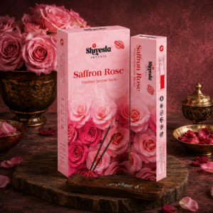 Shivesta Saffron Rose Premium Incense Sticks in export-quality packaging for wholesale, OEM, private-label manufacturing, and global distribution.