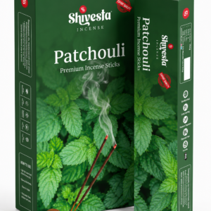 Shivesta Premium Patchouli Incense Sticks in elegant green-themed packaging with incense holder, manufactured in India for bulk wholesale, OEM, private label, and global export